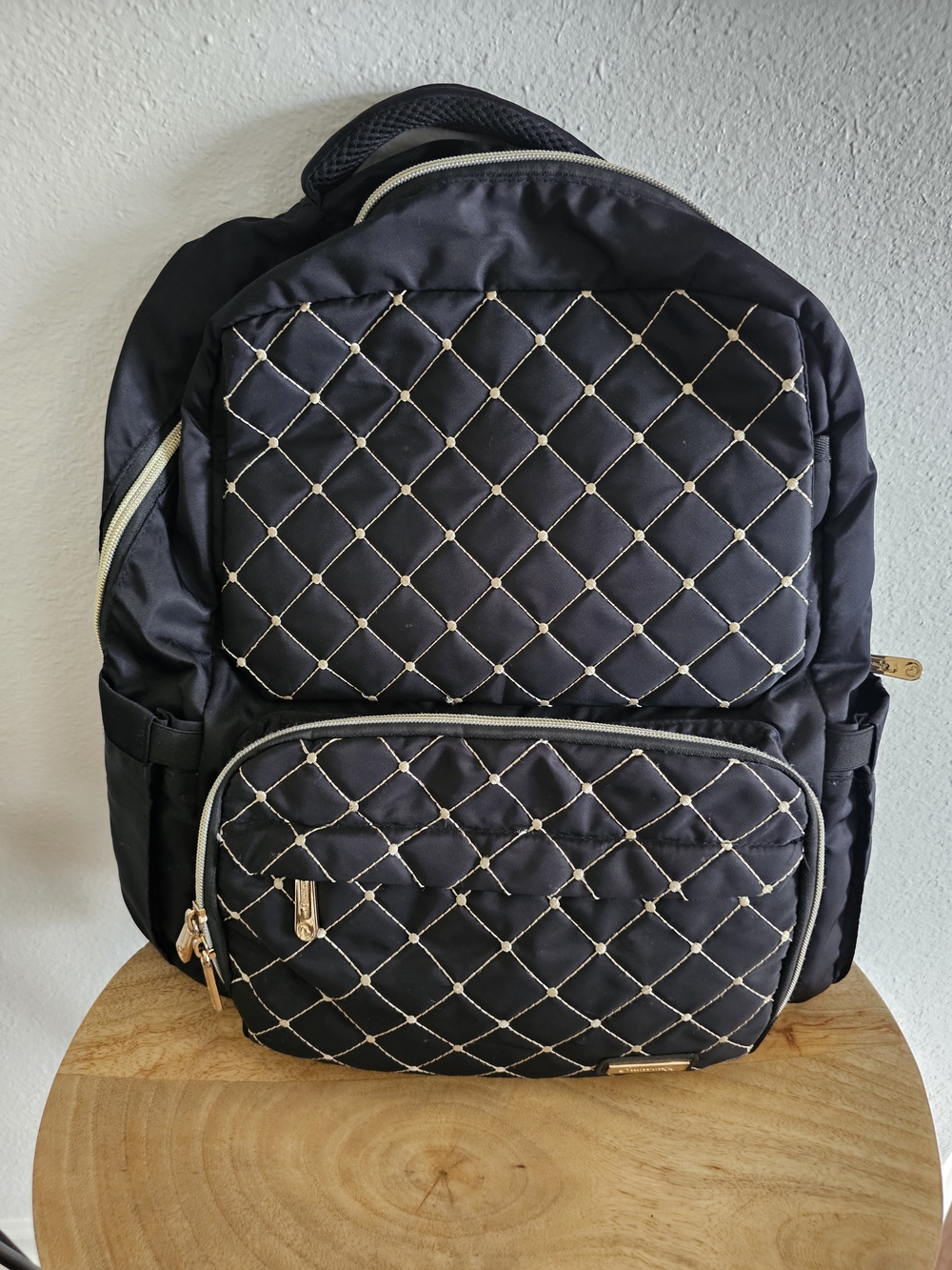 Quilted Black Diaperbag with Gold Accents